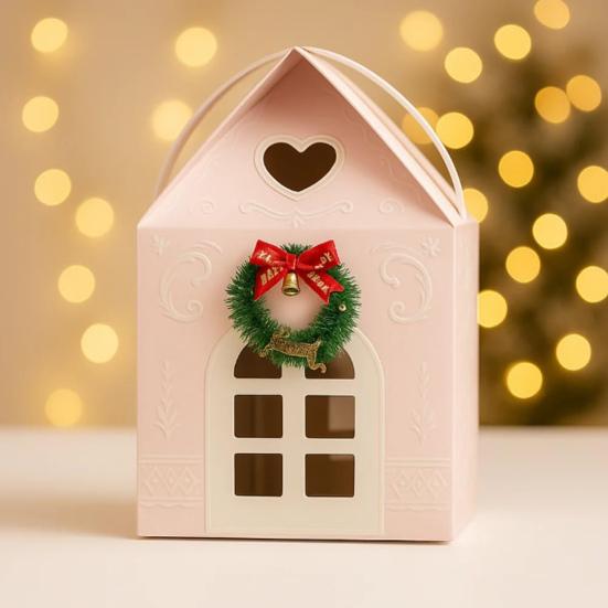 Christmas Cottage Gift Box 3D Pop Up House Boxes Festive Paper Craft with Snowflake Designs Reusable Holiday Packaging for Cookies Candies Small
