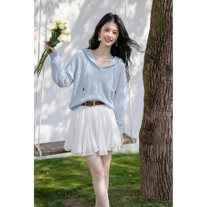 

Moka Na Women s Korean Style Crochet Hooded Knit Cardigan One Size