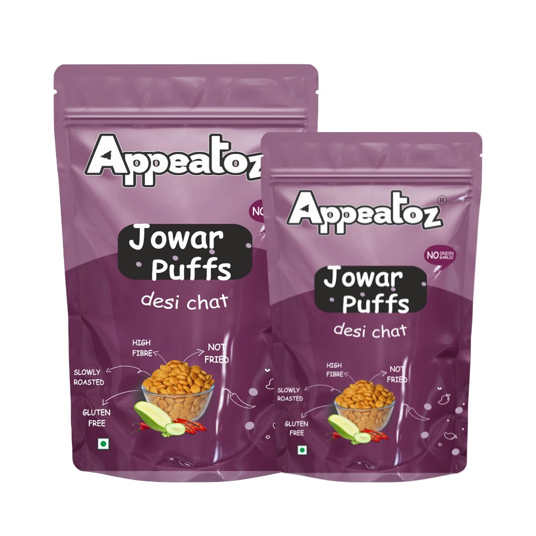 

Appeatoz Jowar Puff - Desi Chat | Slow Roasted Millet Snack | Gluten-Free | No Transfat | No Added Sugar | Crispy Healthy Snack for Travel, Movie