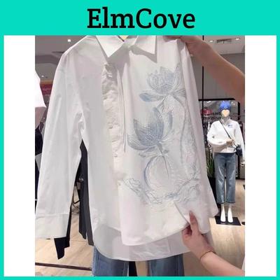 Modern Chinese Style Embroidered Long Sleeve Shirt With Polo Collar For Office Wear