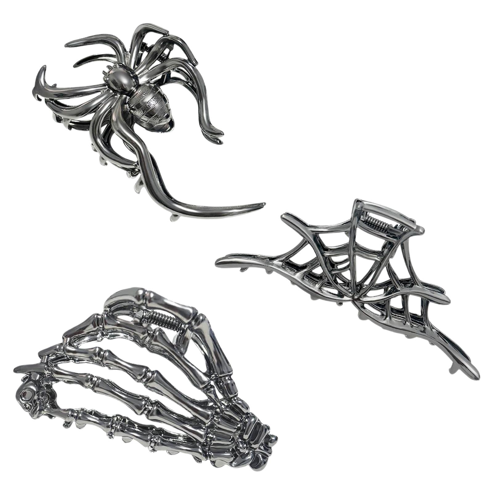 

3PCS Large Hair Claw Clips Multi-Purpose Goth Spider Hairpin Reusable Back Head Shark Clips Halloween Accessories