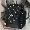 Korean niche design silver chain backpack women's high-end retro portable bucket bag