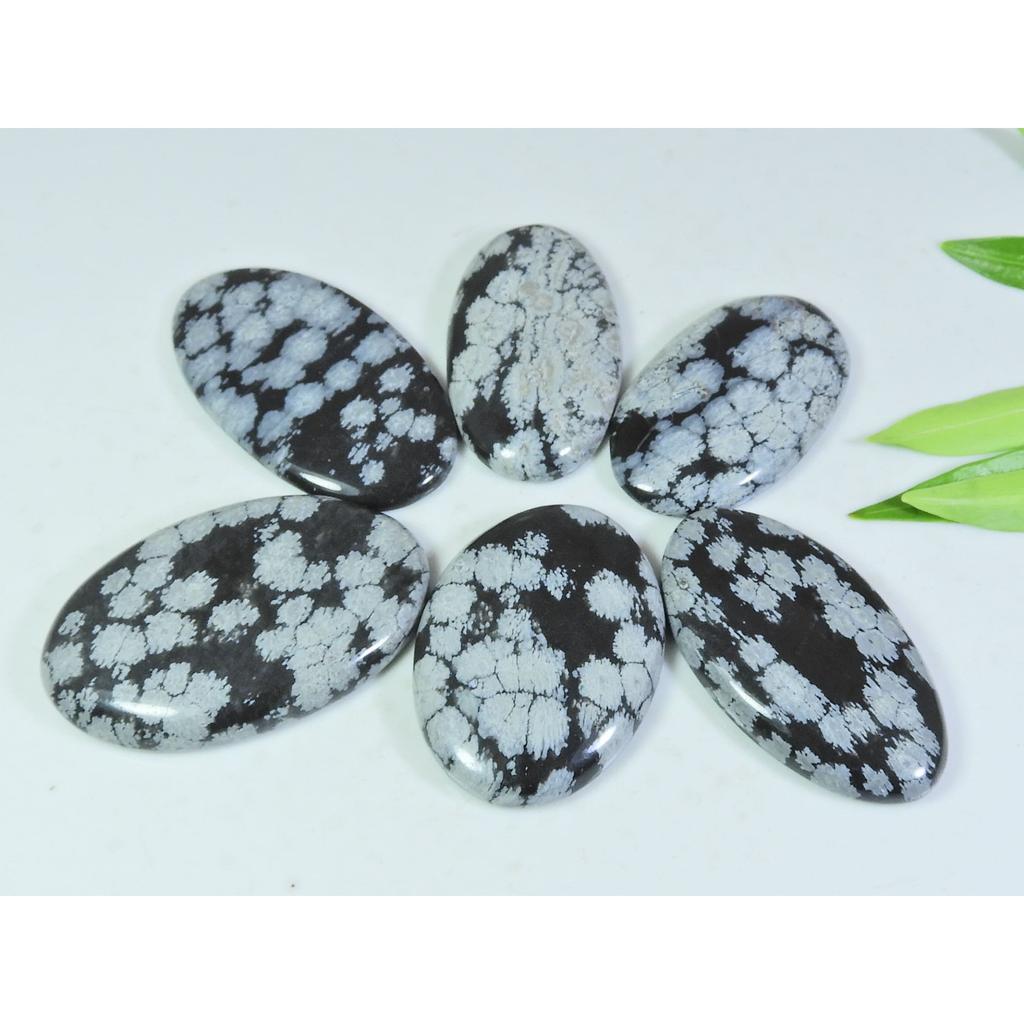 211Cts. Natural Snowflake Obsidian Oval Cabochon Loose Gemstone 06 Pcs Lot A-15
