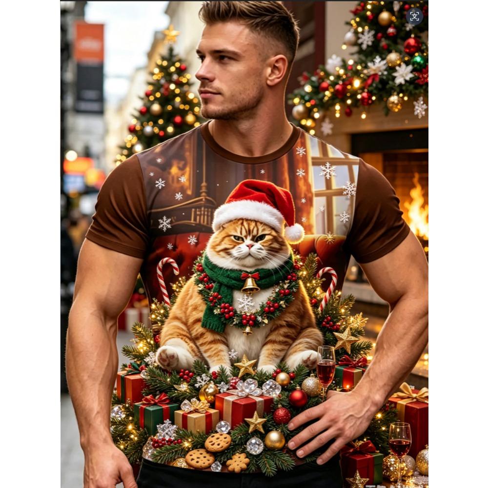 Summer Fashionable Creative Christmas Series 3D Printing Printed Short Sleeved T-shirt Comfortable Breathable Versatile Sports T-shirt