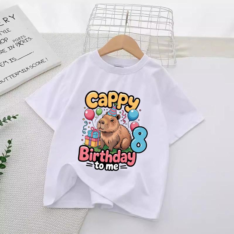 Capybara Numbers Round Neck Clothes Children Birthday T-Shirts Cartoon Tops Summer Girl T Shirt Animal White Shirts Kid Clothing