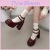 French Red High Heel Shoes For Women With Rounded Toe And Chunky Heel For Daily Wear