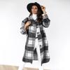 Autumn and Winter Long-sleeved Button-lapel Casual Plaid Long-length Woolen Jacket