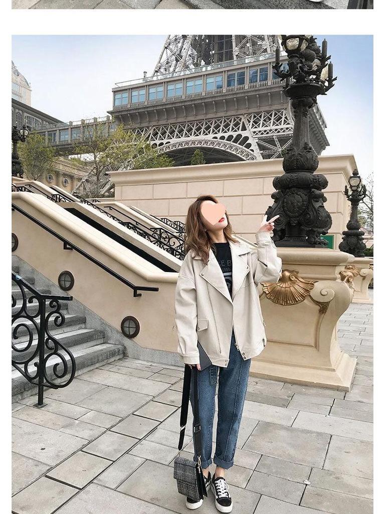 Women's Thick PU Leather Motorcycle Jacket - Spring/Summer, Korean BF Style, Loose Fit, College Short Outerwear