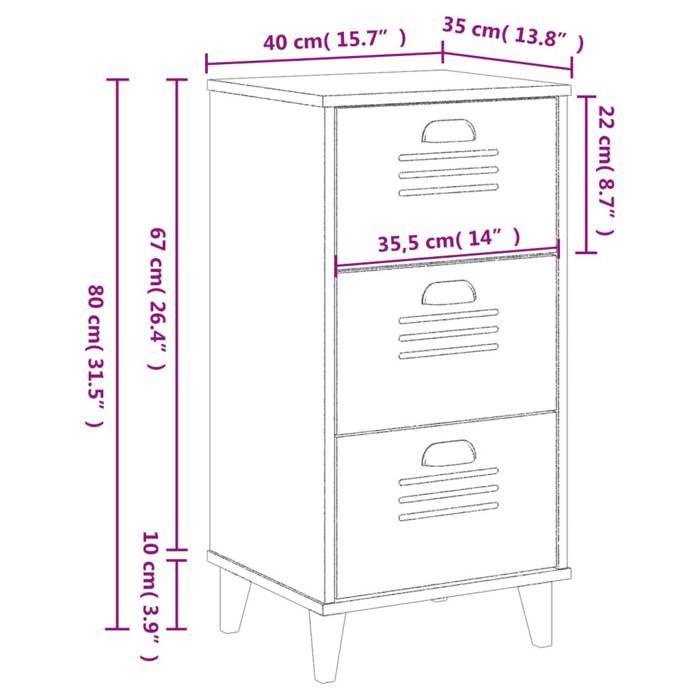 VidaXL Table de Chevet, Armoire de Nuit avec Tiroirs, Table de Téléphone, Meuble de Rangement Chambre, Industriel, Blanc 374917