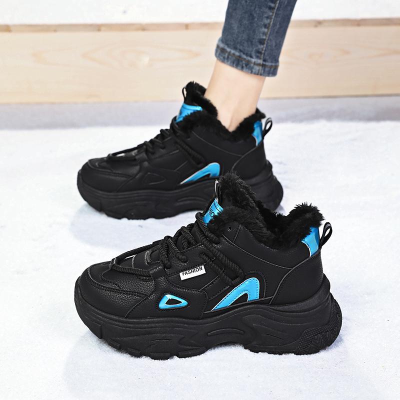 TUINANLE Teplé zimní tenisky dámské kožešinové bavlněné boty ležérní sportovní skateboardové trenéry plyšové pohodlné sněhule
