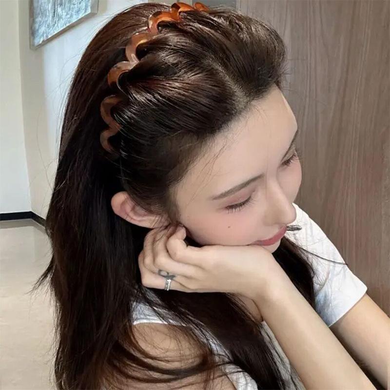 Elegant Solid Color Wave Hairbands For Women Trendy Toothed Non-Slip Hair Combs Hair Accessories Girl Face Wash Sports Headbands