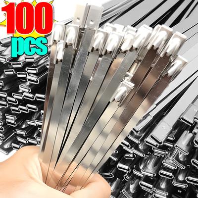 100 Stück Kabelbinder aus Edelstahl, strapazierfähig, selbstsichernder Befestigungsring, Kabelbinder, Mehrzweck-Kabel-Organizer aus Metall