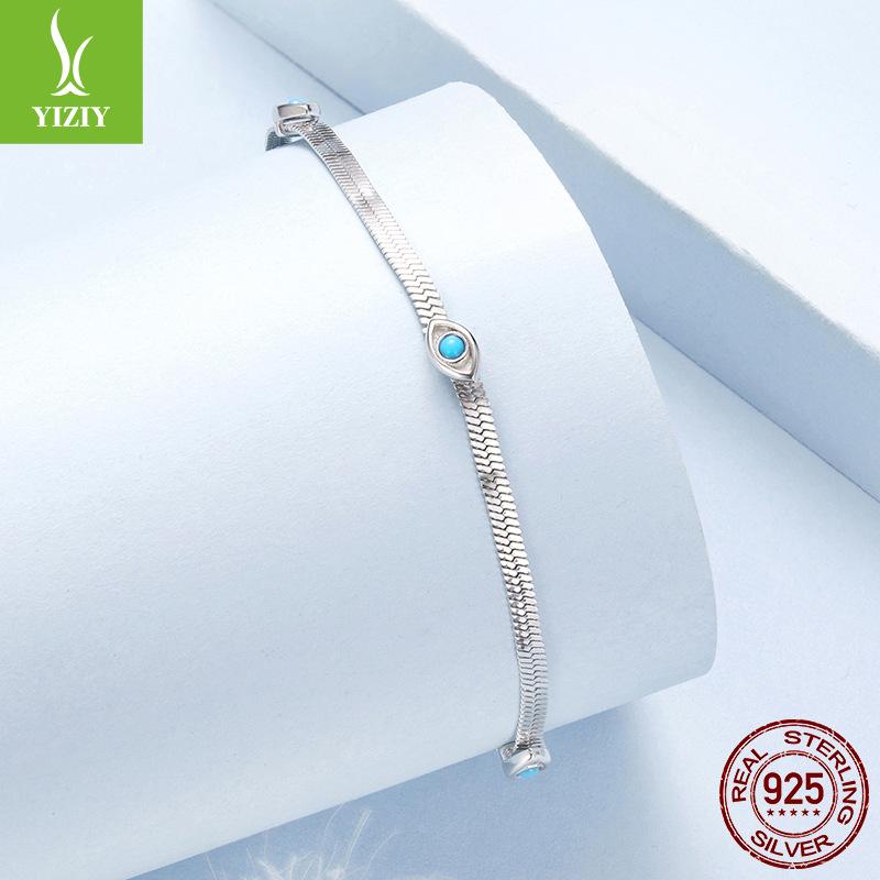 Turquoise Devil'S Eye Bracelet For Men And Women, Personality Trend S925 Sterling Silver Bracelet