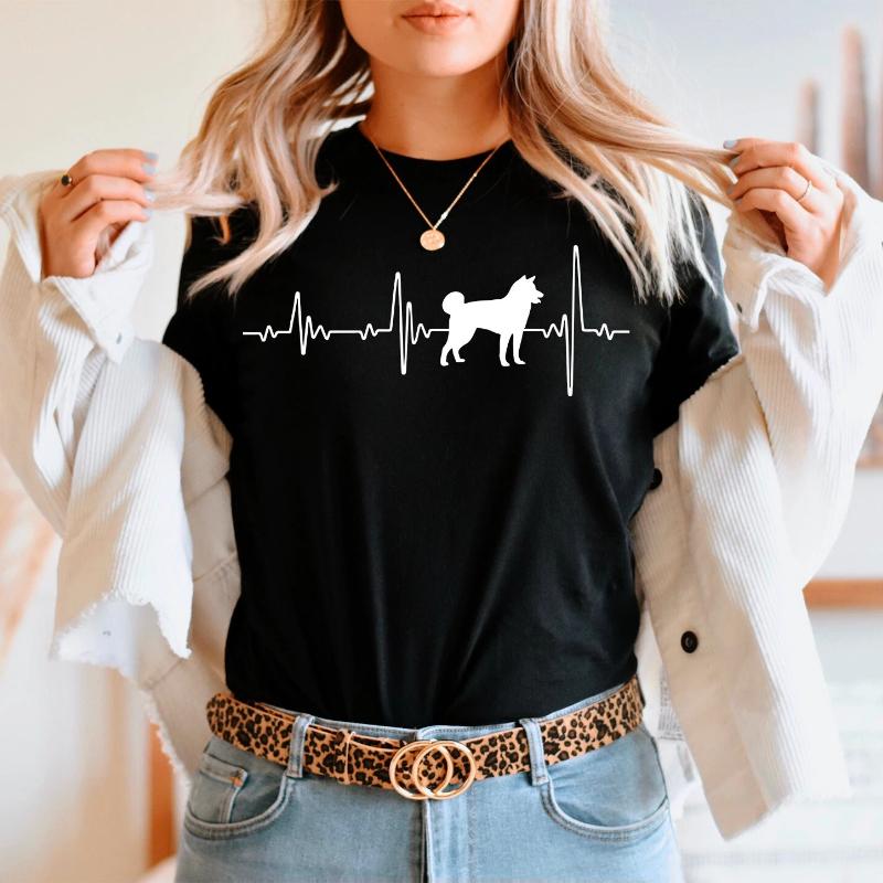 Akita Love Heartbeats Tops Akita Shirt Mama Dog Outfits Women T Shirts Cotton Tees S чёрный