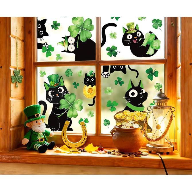 Whaline 6 Sheets Valentine' s Day Window Clings Window Decal Black Cat Red Love Heart Reble Anti-Collision Windows Decor for Wedding Anniversary Home