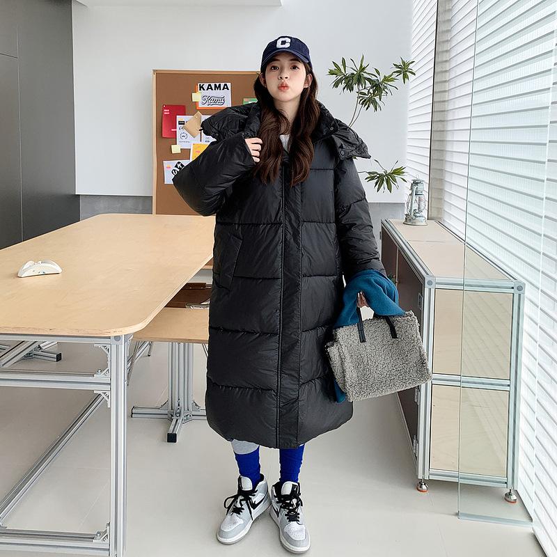 New Loose Hooded Cotton-padded Jacket Women's Extended Over-the-knee Bread Coat In Winter.