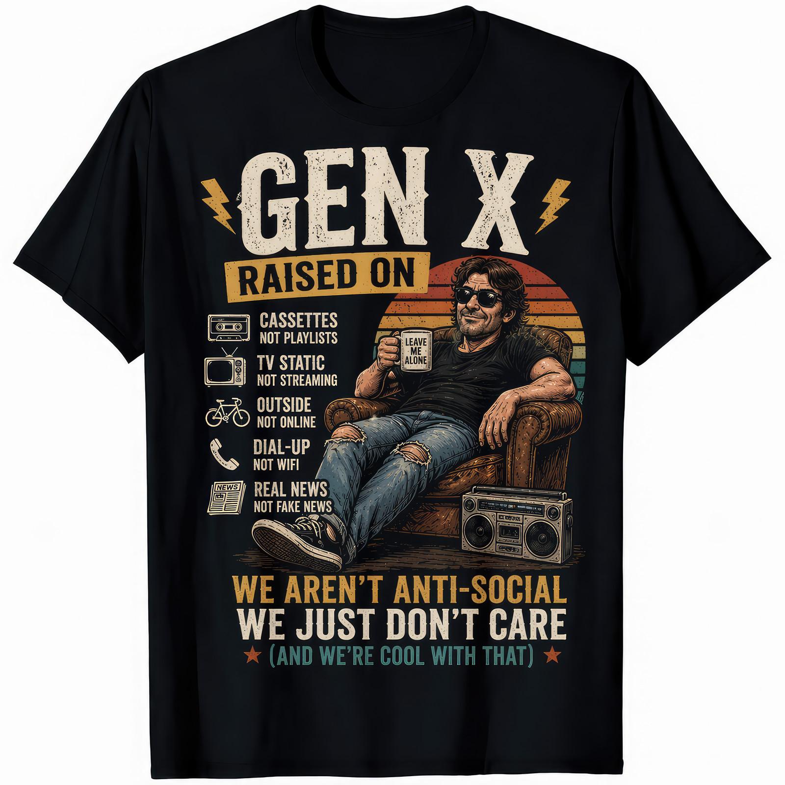 Gen X Raised on Cassettes Dial Up No WiFi Funny Retro T-Shirt Gift XXL