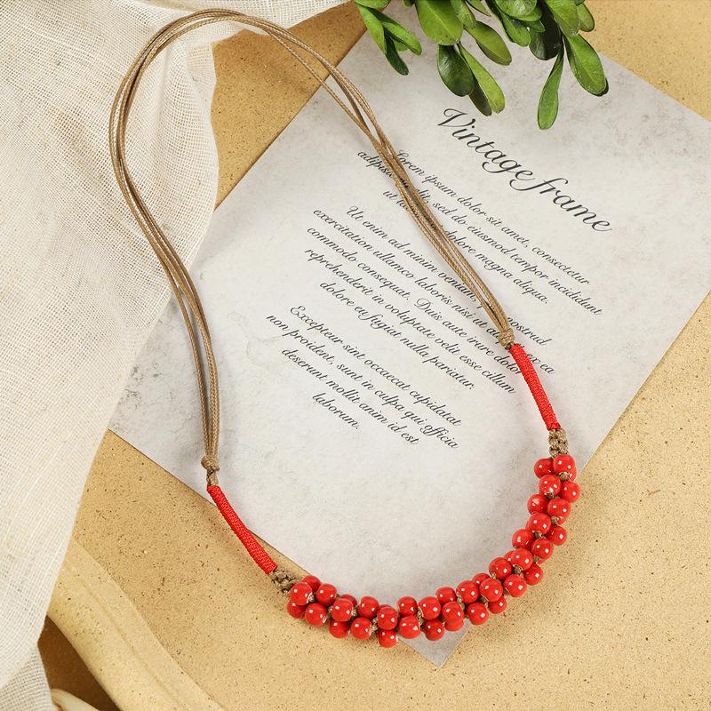 Original Retro Woven Ceramic Necklace Flower Glaze Pomegranate Fruit Bell Bracelet Versatile Accessories Women