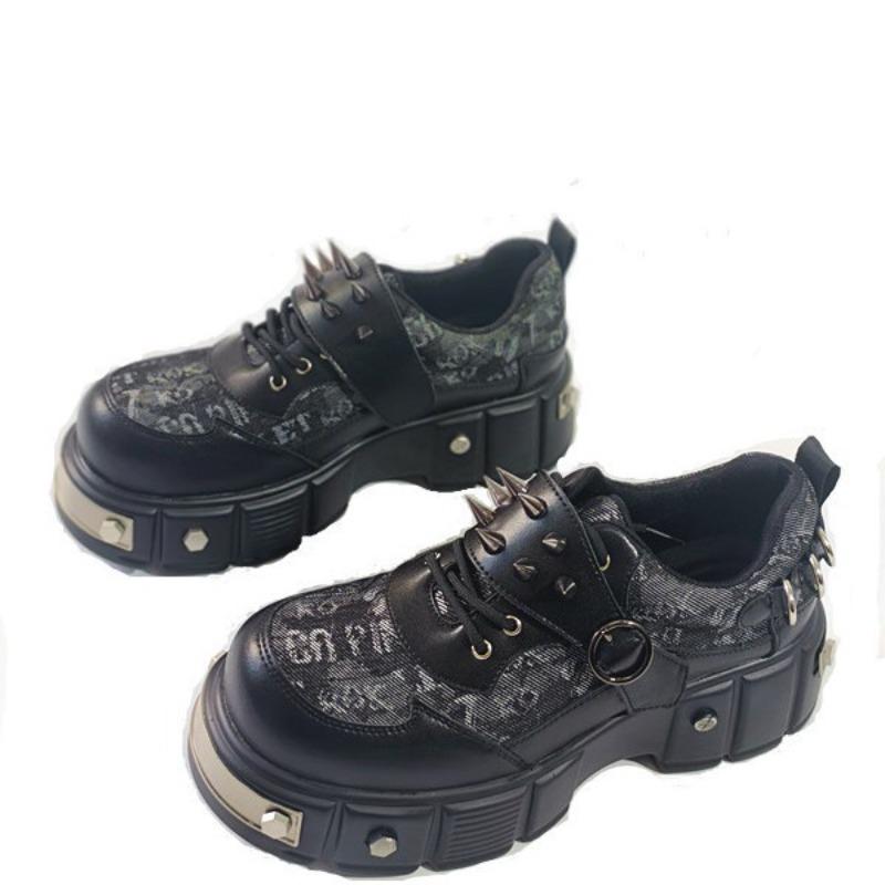 Fashion Shoes for Men  High Quality Platform Big Head Rivets Shoes Thick Sole Heightening Round Head Men Leather Shoes Zapatillas Hombre