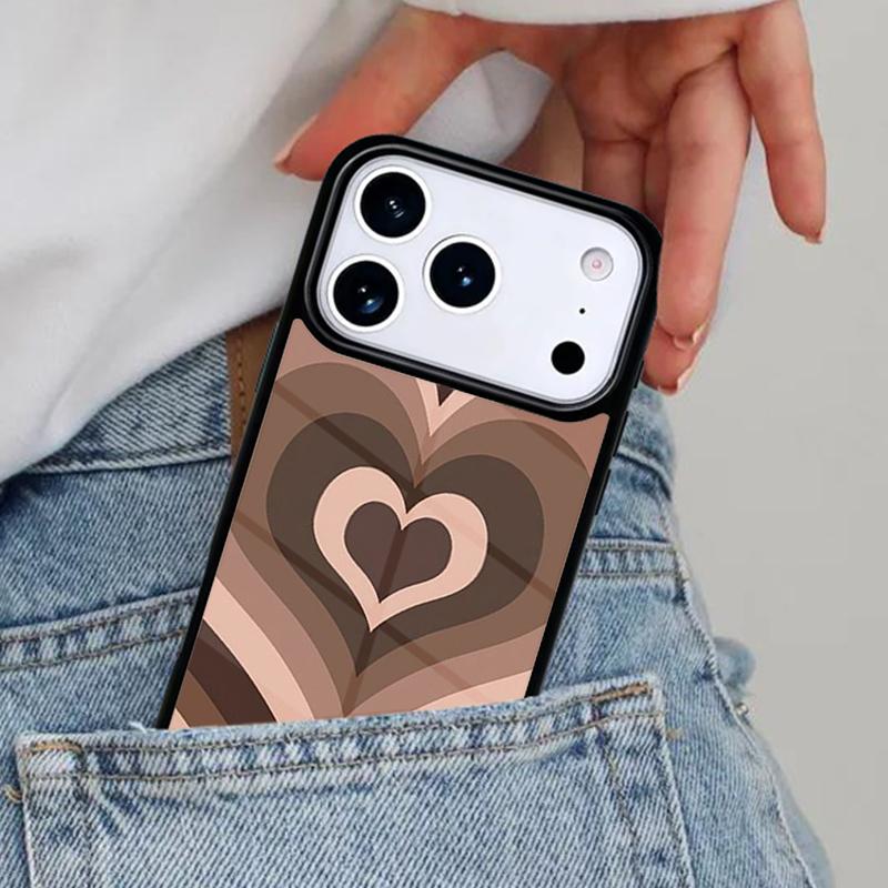 Latte Love Brown Heart Aesthetic soft Phone Case for iPhone 17ProMax 12 13 14 15 16e 17 Pro Max Plus Air Cover