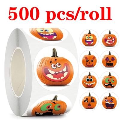 500pcs Halloween Skeleton Round Sticker Labels Candy Bag Sticker Halloween Decoration Decor Pumpkin