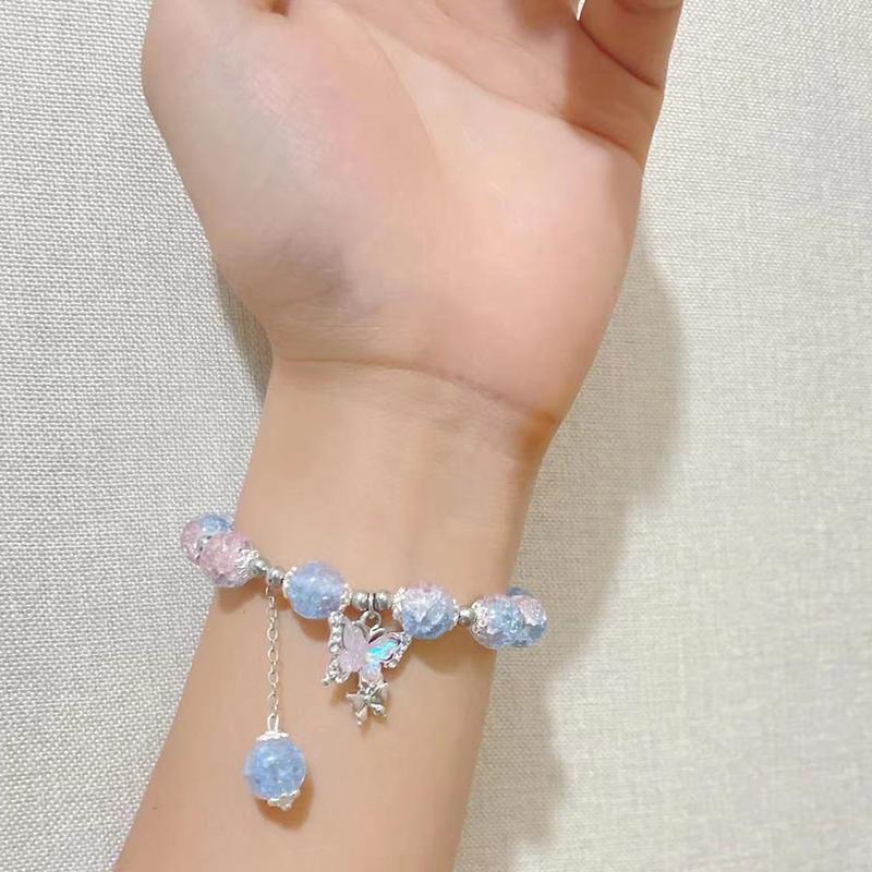 Braccialetto con Perline di Cristallo Moda Dolce per Donne Ciondolo Farfalla Braccialetto Elastico Braccialetto Gioielli da Festa Matrimonio Regali