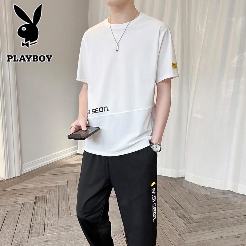 PLAYBOY Men's Ice Silk Short Sleeve T-Shirt & Pants Set