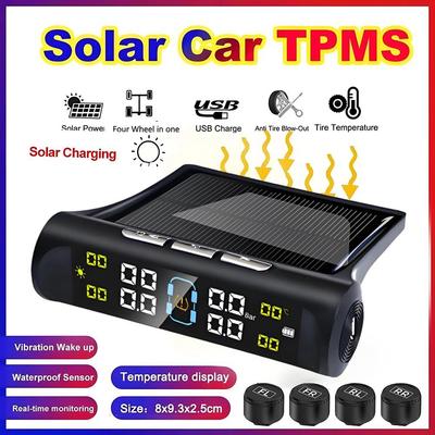 E-ACE Energia solare TPMS Sistema di monitoraggio dell'allarme della pressione dei pneumatici per auto Sistemi di allarme di sicurezza automatica Avvertimento della temperatura della pressione dei pneumatici