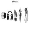 Bottle-Shaped Case Stainless Steel With Drip Ring, Foil Cutter, Wine Pourer and Stopper Multifunctional 5 Pieces Wine Opener Accessories Set