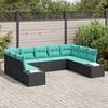 Garden Sofa Set with Cushions 9 pcs Black Poly Rattan
