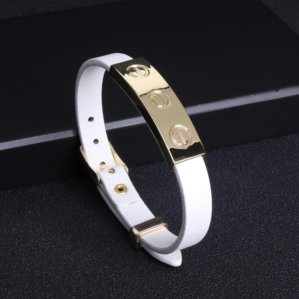 Fashionable Retro Nail Adjustable Leather Stainless Steel Minimalist Design Leather Rope Bracelet
