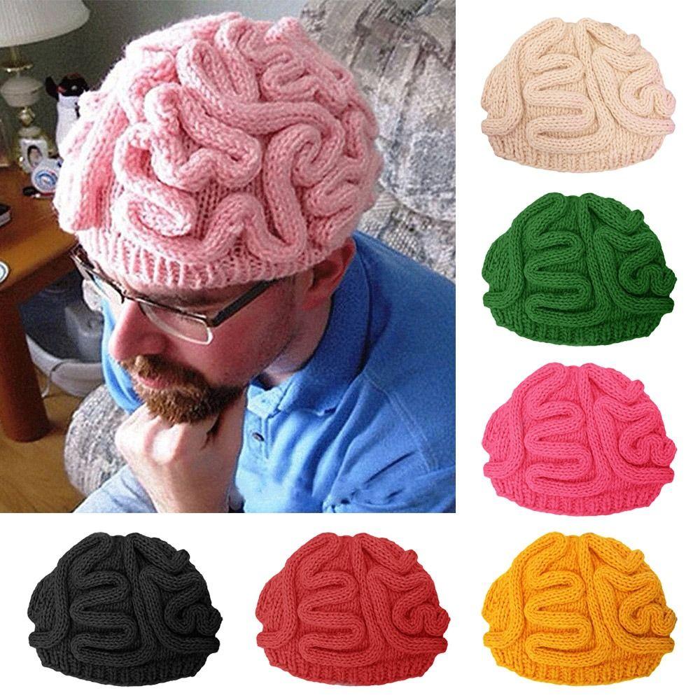 Cappello Cervello Divertente Lavorato a Maglia Parodia Horror Fatto a Mano Berretti Skullies per Feste Oggetti di Scena Cosplay Vintage per Uomini Donne