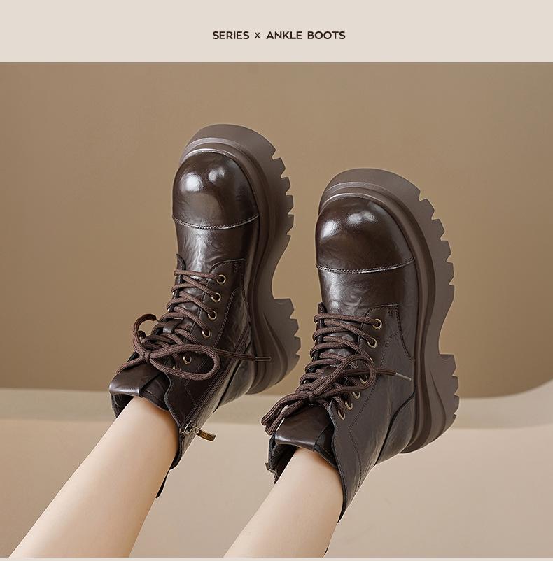Augusden Women's 2025 Autumn Brown Chunky Heel Platform Ankle Boots - English Style Motorcycle Design