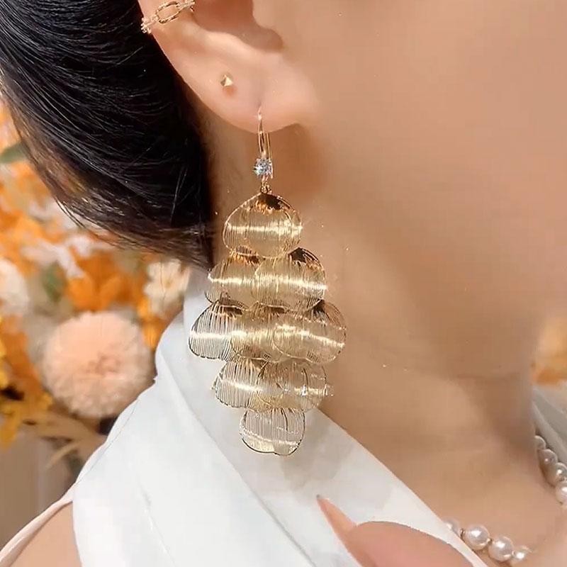 Hollow petal fringed ear hook cold wind earrings light luxury high sense fashion niche temperament earrings