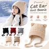 Warm Knitted Cat Ear Knit Hat Windproof Head Cover Korean Style Soft Beanie  Winter Commuting