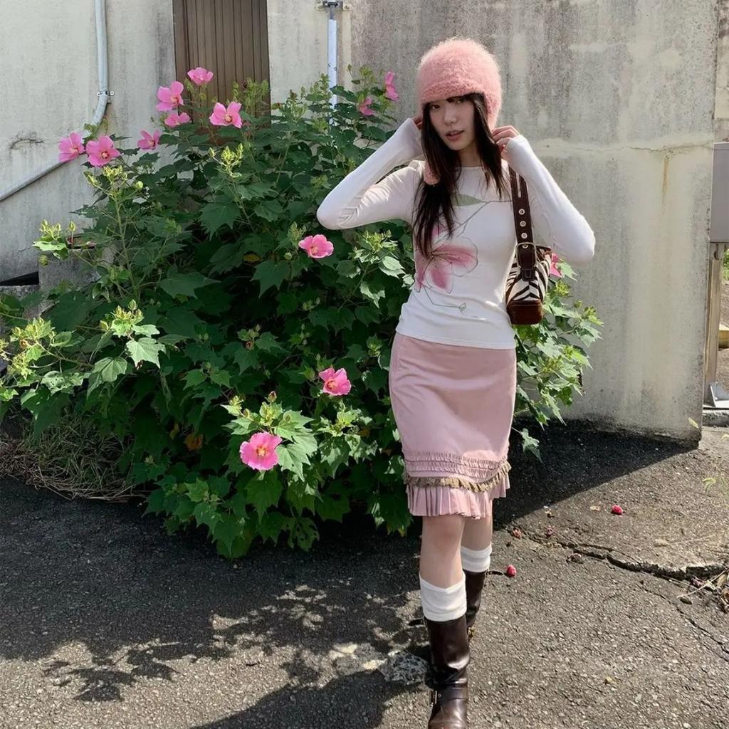 Fairycore Slim Graphic T Shirts Long Sleeve Korean Fashion 2000s Clothes Y2k Women's T-shirt New Tops Tees