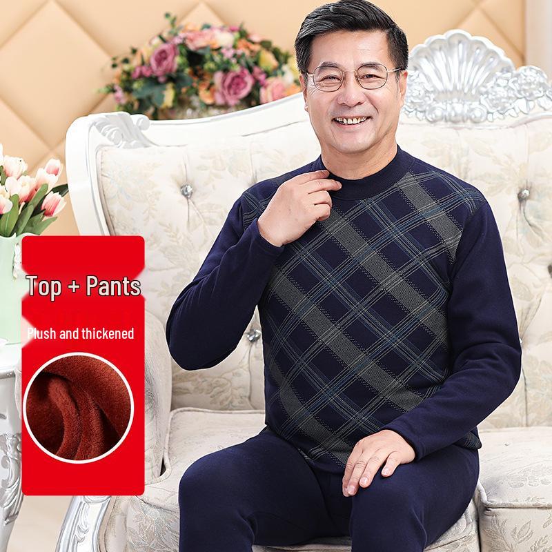 Women's Plus Size Fleece-Lined Warm Underwear Set for Middle-Aged and Elderly