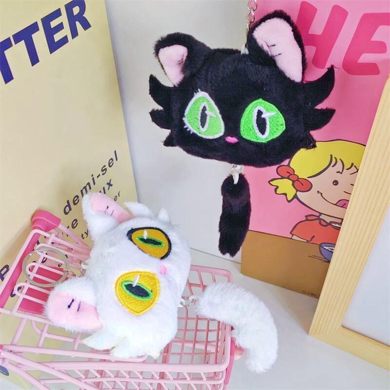 New Cartoon Black and White Kitten Plush Pendant Creative Kitten Cute Doll Keychain Mini Crawler Doll