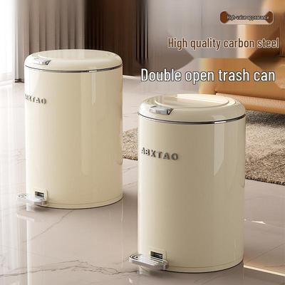 Light Luxury Pedal-Operated Metal Trash Can with Dual Lid, Large Capacity for Bathroom & Living Room