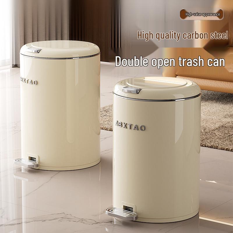 Light Luxury Pedal-Operated Metal Trash Can with Dual Lid, Large Capacity for Bathroom & Living Room
