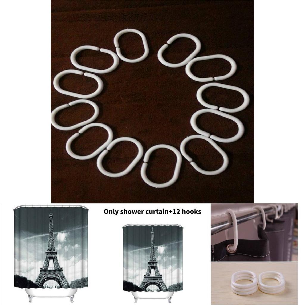 Eiffelturm Polyester Duschvorhang mit malerischer Landschaft und Brückendesign für den Heimgebrauch