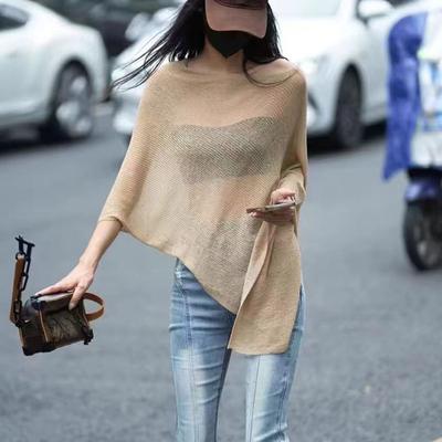 Fashion Irregular Cape Shawl Sunscreen Women Shirt Elegant Spring Summer Pullover Loose Knitted Covers Up Thin Sweater Top Casual Streetwear Clothing