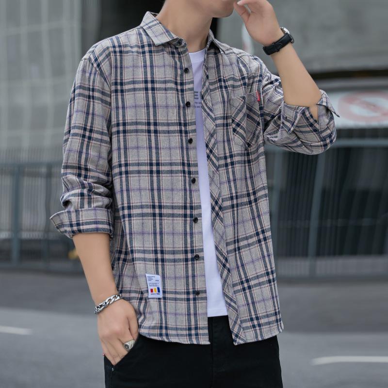 2024 Herr Casual Långärmad Rutig Skjortjacka