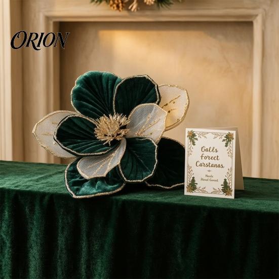 Weihnachts-Blumenbedarf Glitzer-Magnolienblüte, Samt-Künstblumenstecker für Weihnachtsbaum-Dekoblumen und Vase, Kunststiel-Ornament Feiertag