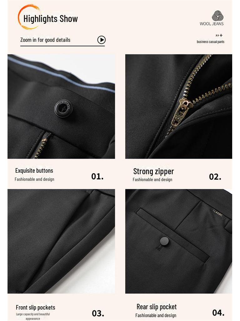 Herren Business Casual Hose mit schwarzem Samtfutter: Herbst-Winter Formeller Anzug Trend.