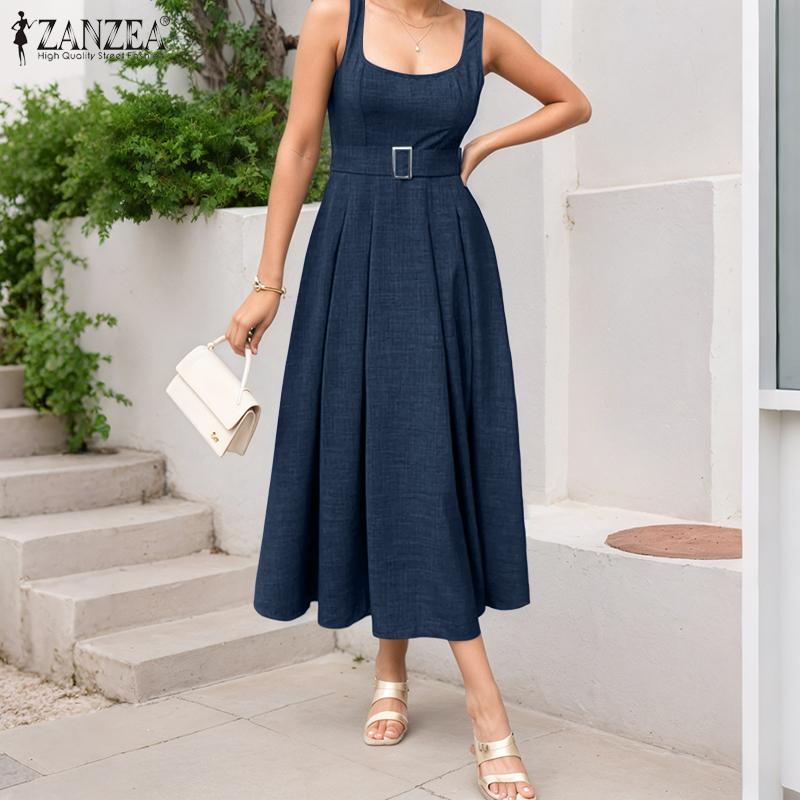 

ZANZEA Womens Casual Square Collar Summer Sleeveless Dress XL