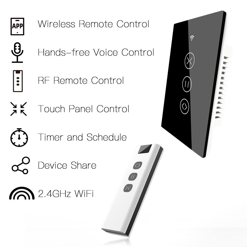 US EU WiFi RF433 Smart Touch Curtain Roller Blinds Motor Switch Tuya Smart Life App Remote Control Works with Alexa Google Home