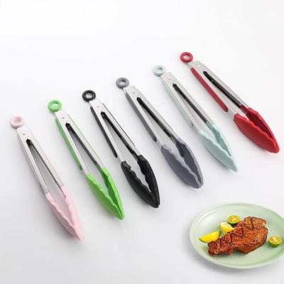 Silicone-Stainless Steel Food Tongs, High-Temperature Resistant, 9" & 12" for BBQ and Bread.