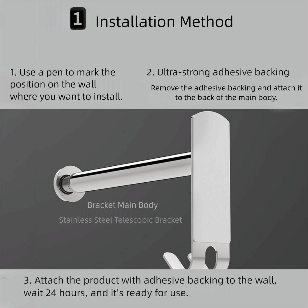 2Pcs Stainless Steel Clothes Drying Hanger Wall-mounted Scalable Storage Racks Bathroom