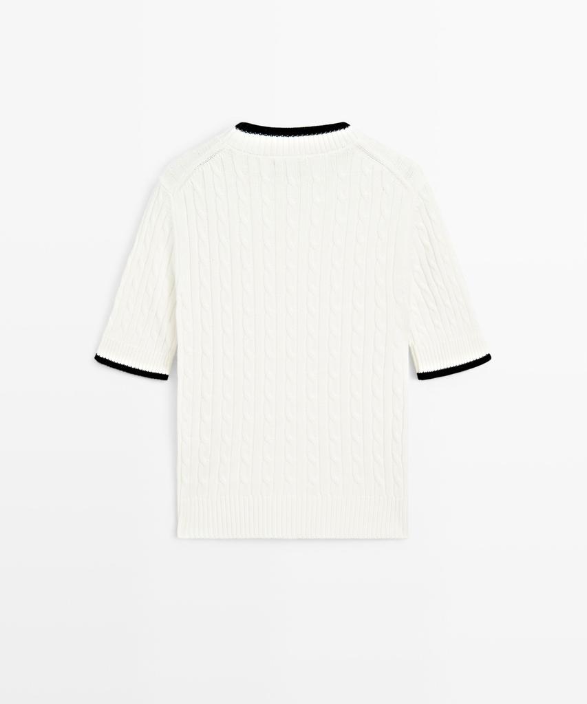 Masimodutti Cable Knit Short Sleeve Sweater